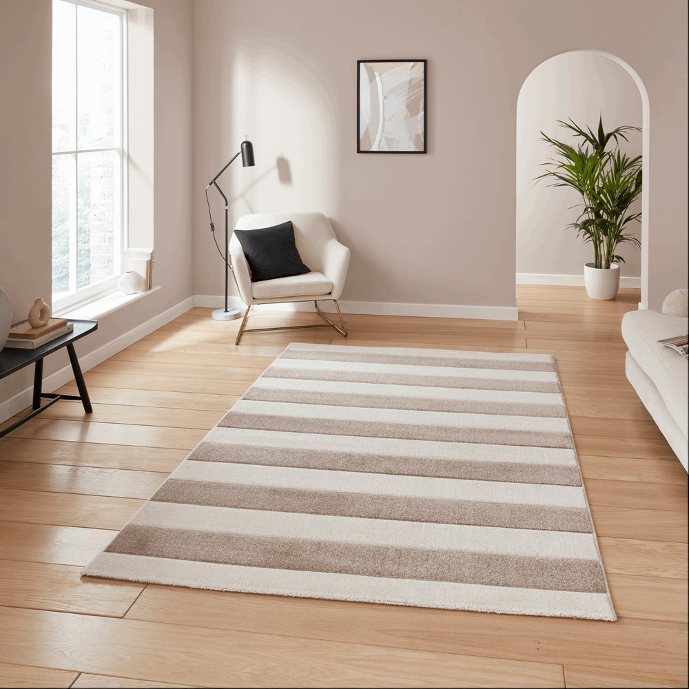 Cove Stripe Modern Carved Rugs by Catherine Lansfield in Natural